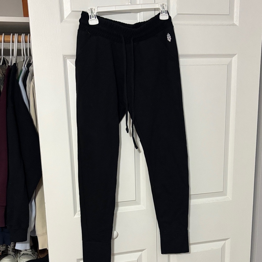 FP Movement by Free People Black Joggers with White Embroidered Motif